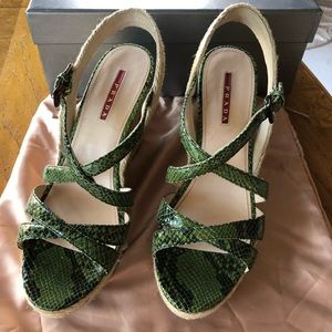 Prada Green and Black Python Leather Sandals